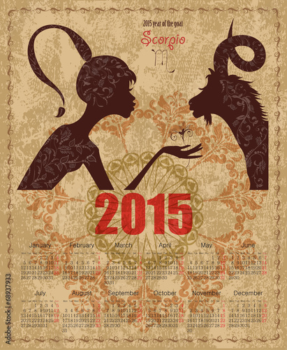 Calendar for 2015 year with a goat and Zodiac sign scorpio. fash