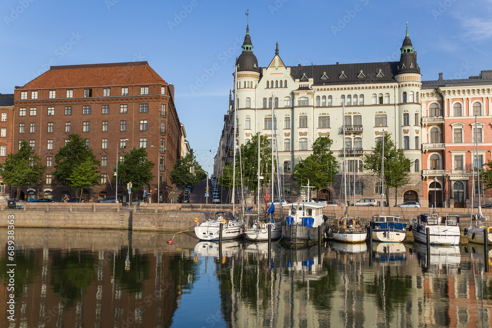 Helsinki, Finland. Yachts in the harbor and embankment