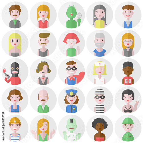 Stylish male and female flat characters set