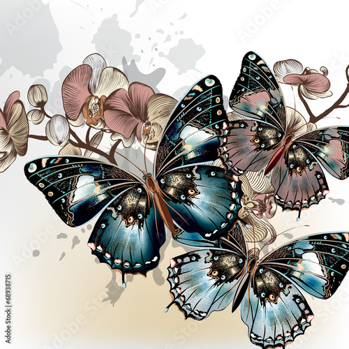 Butterfly wallpaper - Wall mural Fashion vector background with butterflies