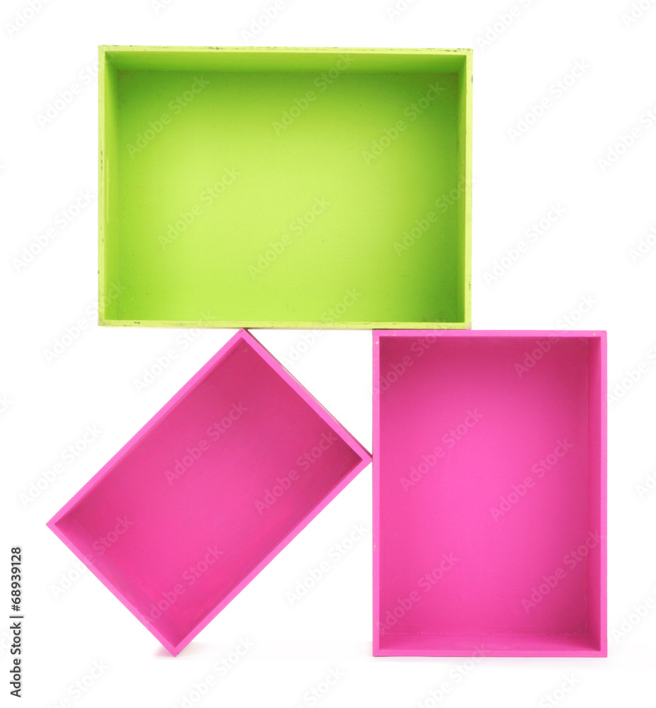 Multicoloured wooden boxes on white background isolated Multicoloured wooden boxes on white background isolated
