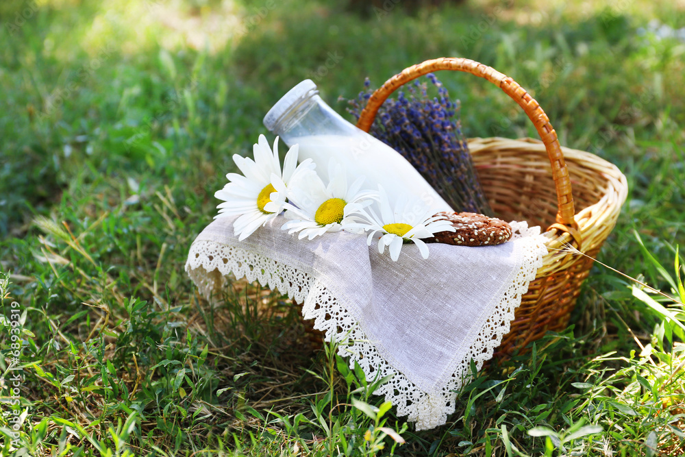 Tasty snack in basket Tasty snack in basket