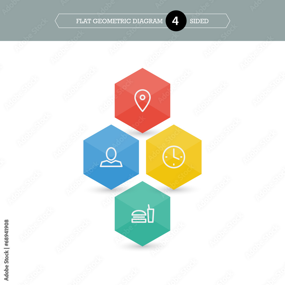 Flat vector geometric business diagram template with icons Flat vector geometric business diagram template with icons