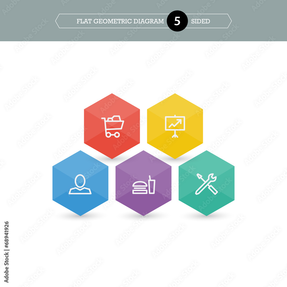 Flat vector geometric business diagram template with icons Flat vector geometric business diagram template with icons