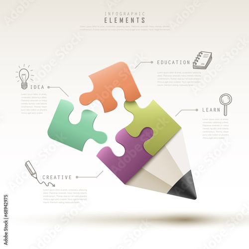 creative template with puzzle pencil infographic