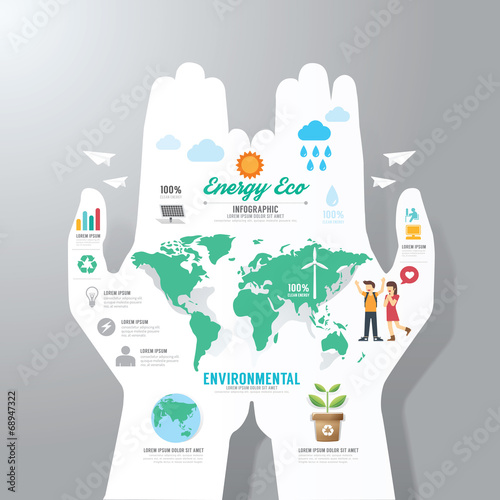 infographic Template with hand paper banner . eco concept vector