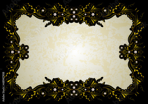 Abstract golden frame with pearls