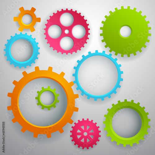 Connected realistic dimensional gear cogs silhouettes