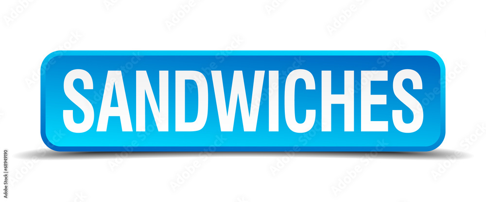sandwiches blue 3d realistic square isolated button