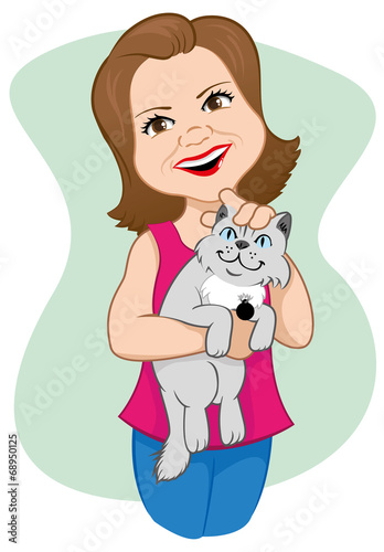 Woman carrying a cat in her arms