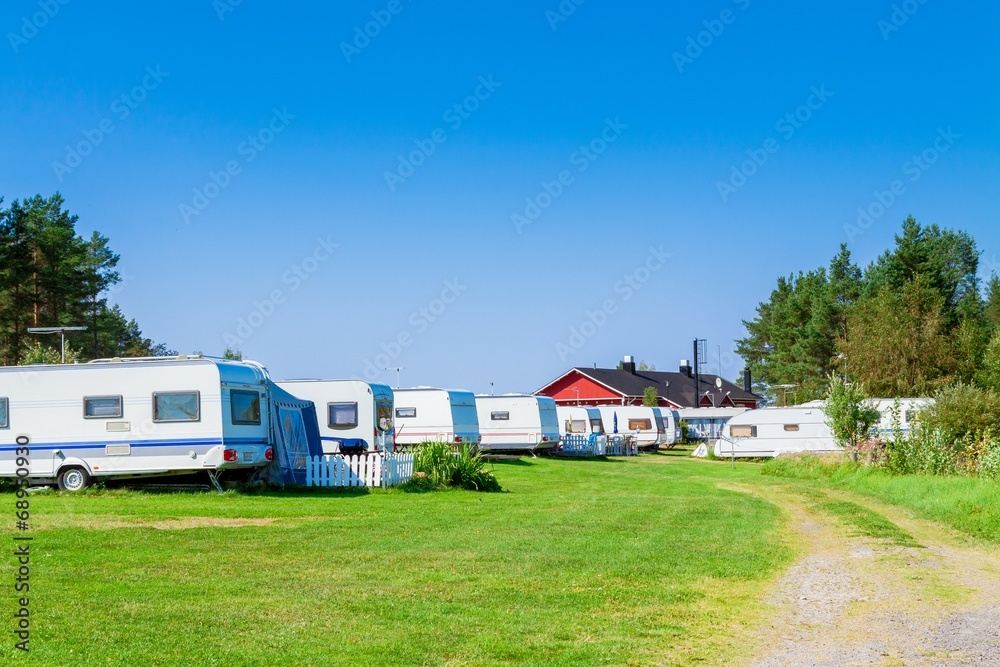 Camping with caravans in nature park Camping with caravans in nature park
