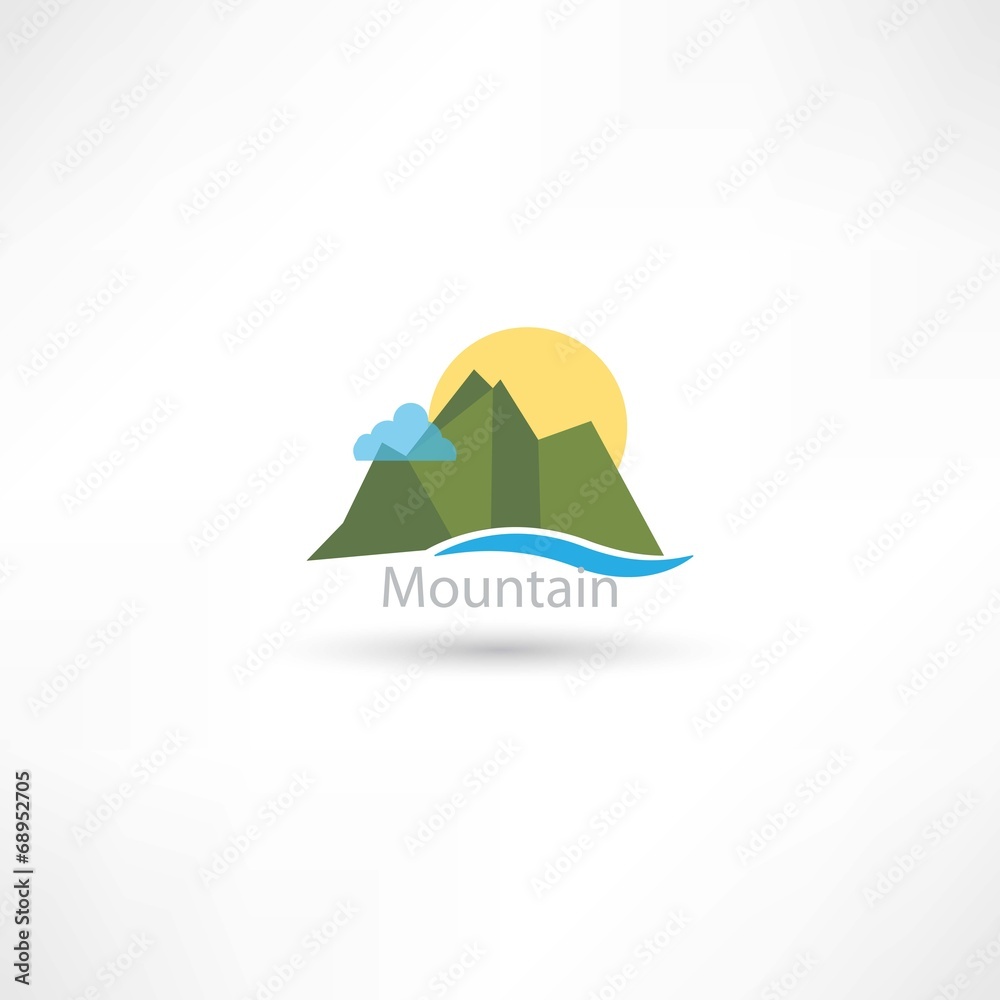 mountains symbol with sun and cloud