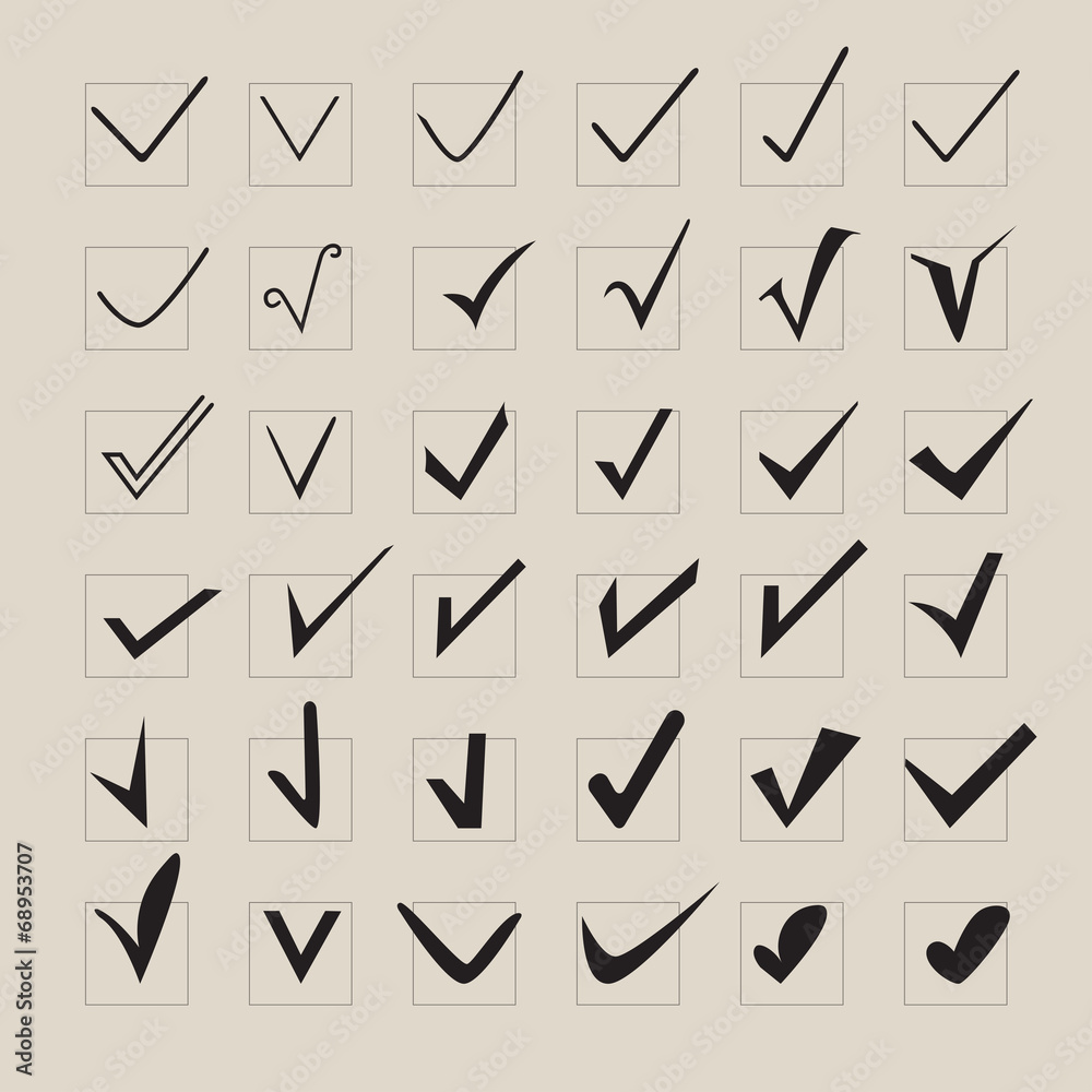 Set of different grey and black vector check marks or ticks Set of different grey and black vector check marks or ticks