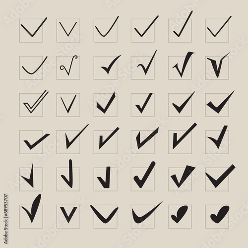 Set of different grey and black vector check marks or ticks