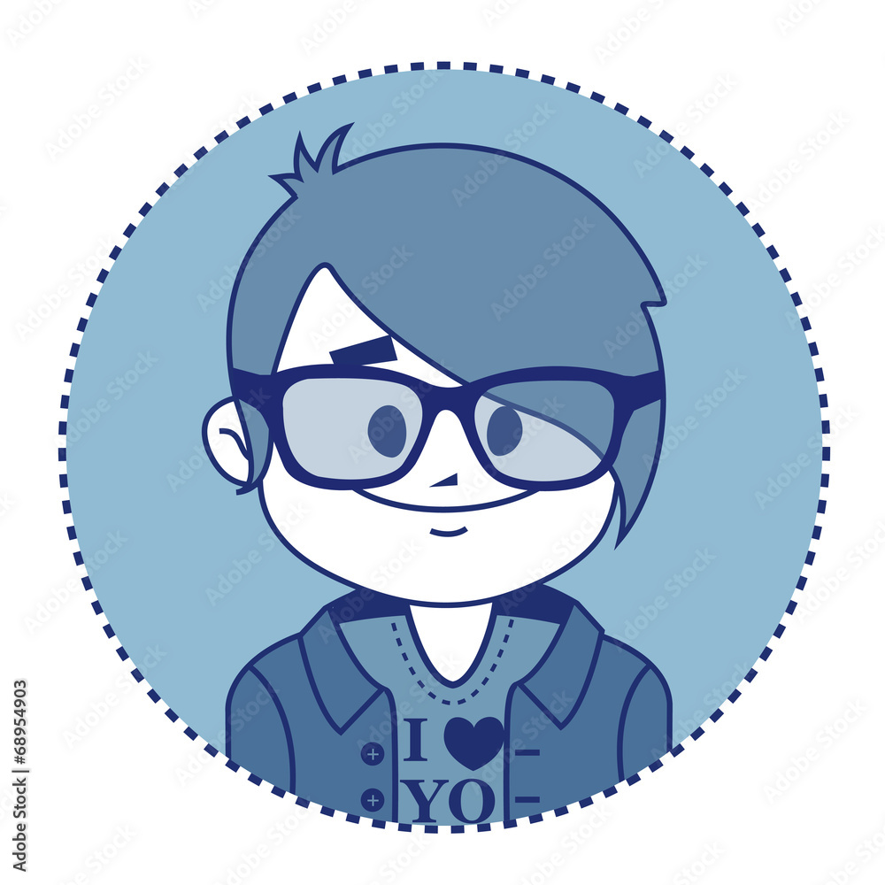 Character smiling hipster with glasses Character smiling hipster with glasses