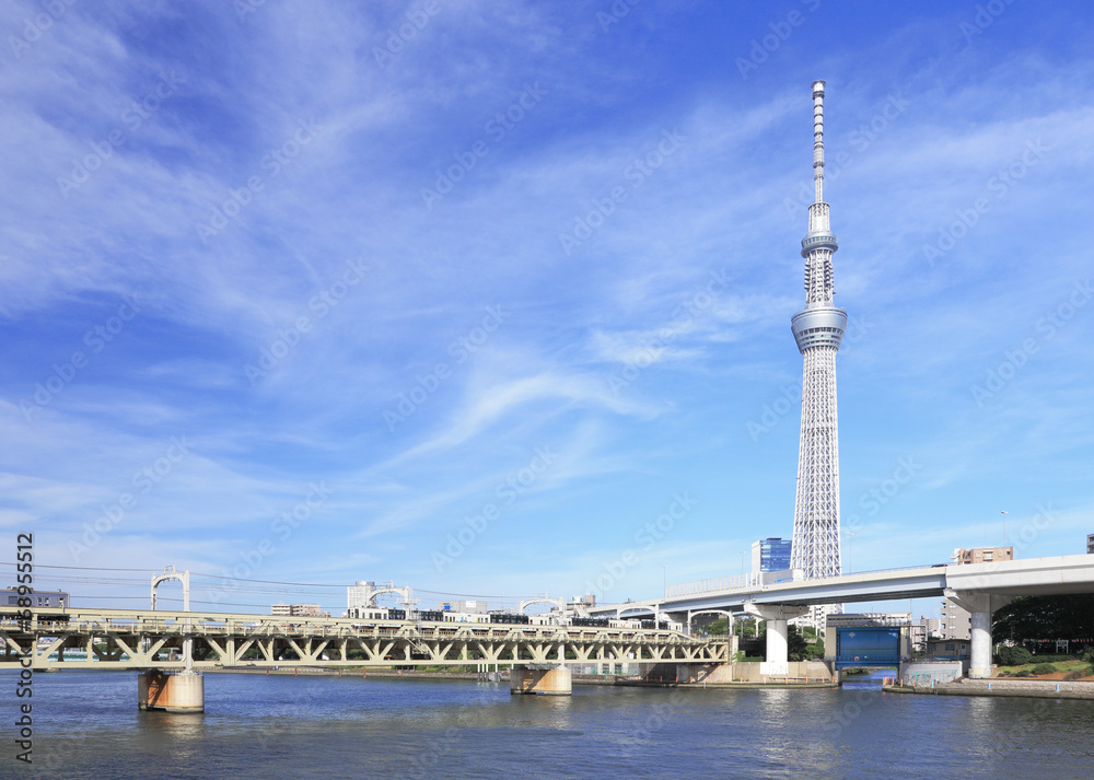 Obraz premium Sky Tree i Tobu Railway