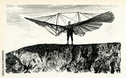 Lilienthal preparing for a Small Ornithopter flight,