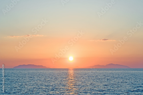 Romantic sunset over eolian islands Sicily Italy