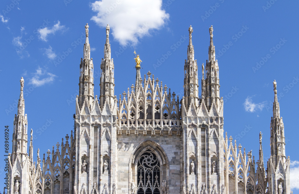Duomo of Milan,Italy.Cathedral.Gold statue of Virgin Mary.
