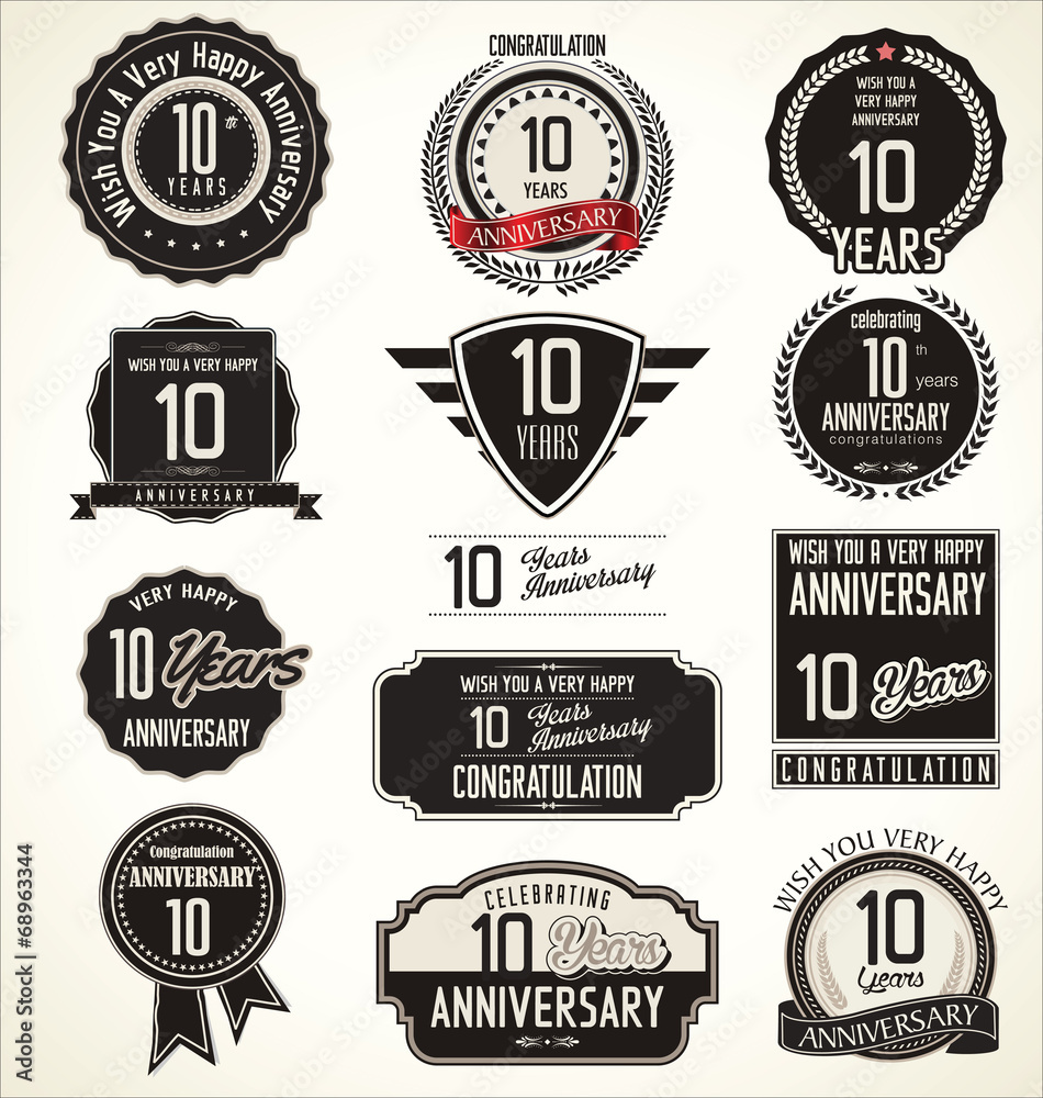 Anniversary retro badges and labels collection