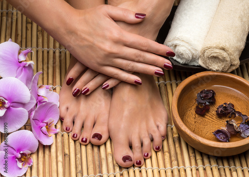 Pedicure and manicure in the salon spa