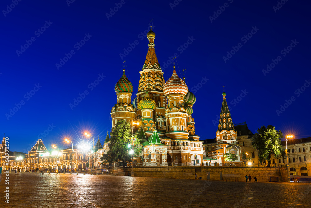 Night view of Saint Basil's Cathedral in Moscow. Russia