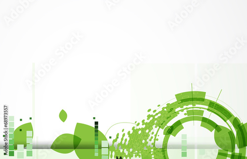 green ecology hexagon and leaf web technology banner