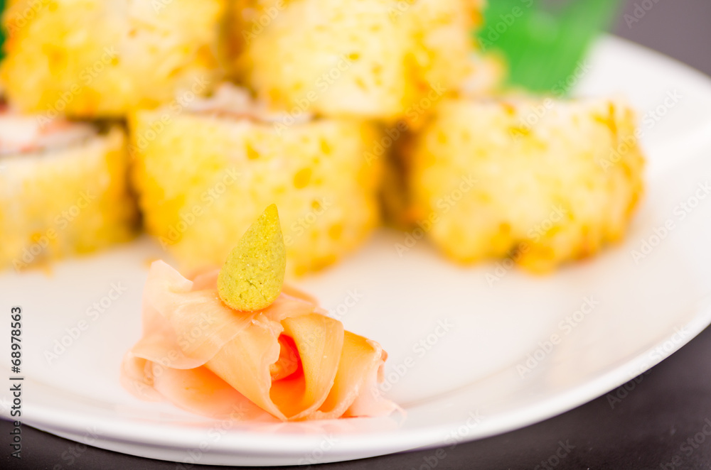 Closeup shots of delicious sushi rolls