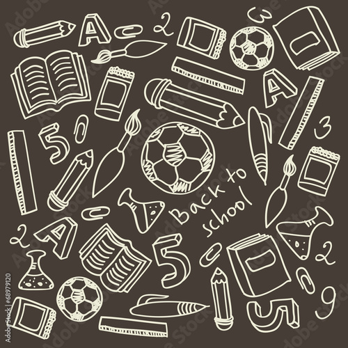 set of cartoon school supplies
