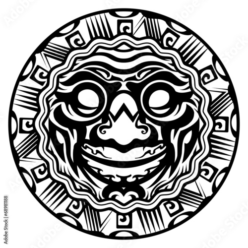 Round Vector Smiling Face Polynesian Tattoo