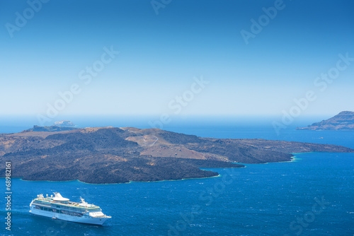Cruise Ship On The Sea in Santorini