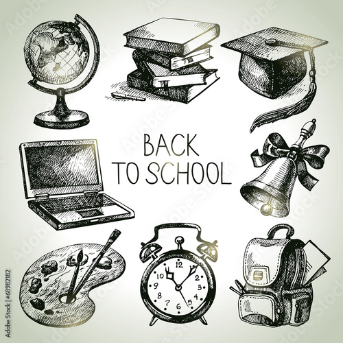 Hand drawn vector school object set. Back to school illustration