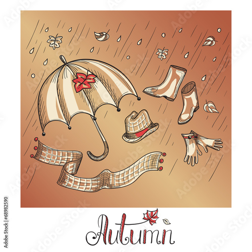 Sketch of autumn clothes and accessories