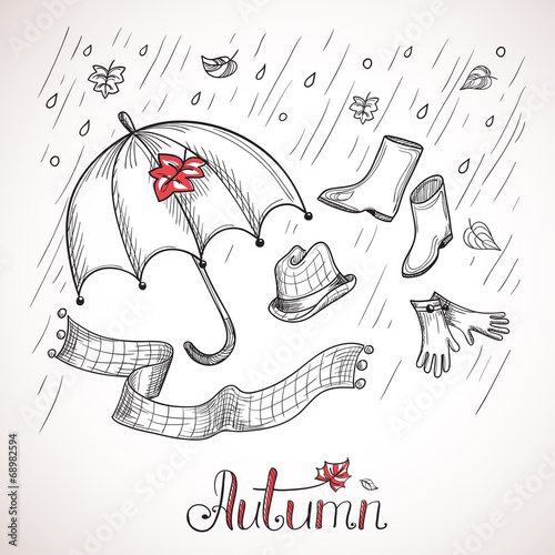 Sketch of autumn clothes and accessories