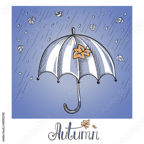 Sketch of an umbrella in the rain