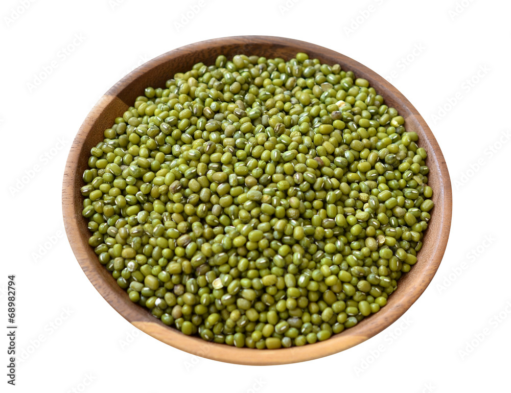 Green mung beans in white bowl isolated on white Green mung beans in white bowl isolated on white