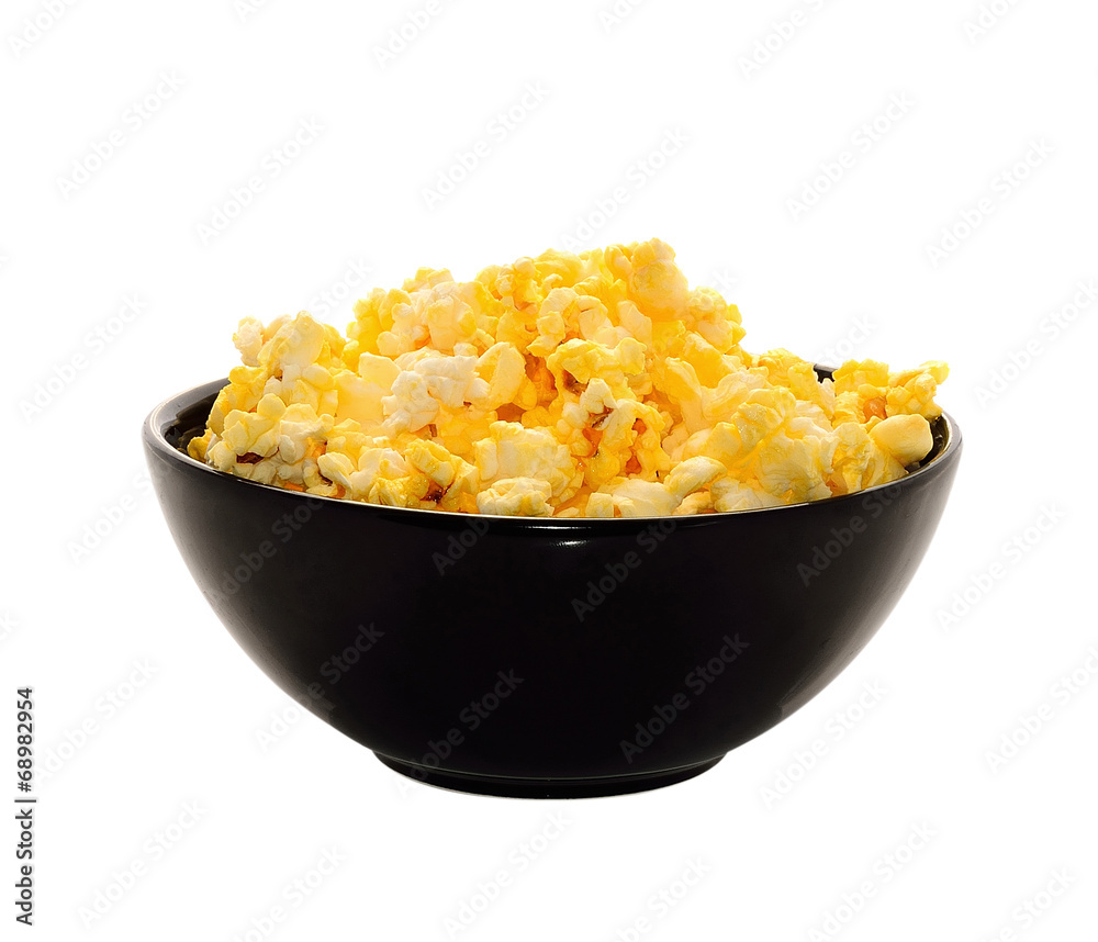 Bowl of buttered popcorn isolated on white background Bowl of buttered popcorn isolated on white background
