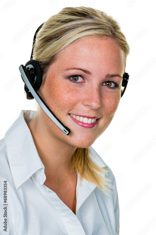 Frau mit Headset im Kundenservice Frau mit Headset im Kundenservice