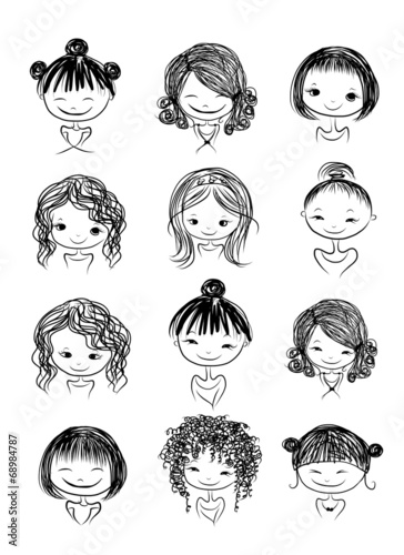 Set of cute girl characters, cartoon for your design