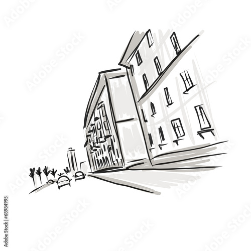 Old district sketch with city road for your design