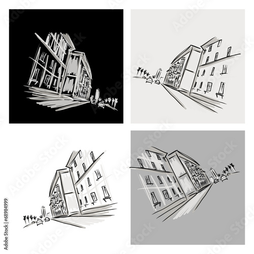 Old district sketch with city road for your design