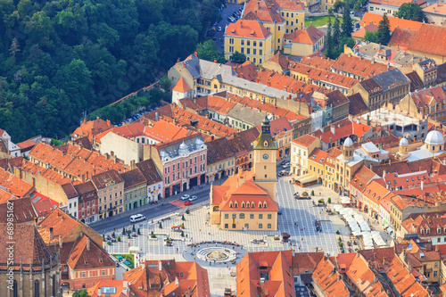 Tablou pe pânză Aerial view of the Old Town, Brasov, Transylvania, Romania