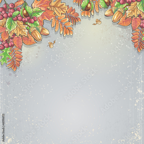 autumn background with maple leaves, oak, chestnut