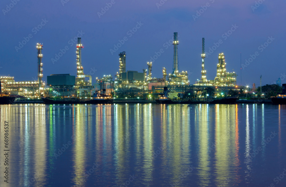 Oil refinery factory at twilight Bangkok Thailand.