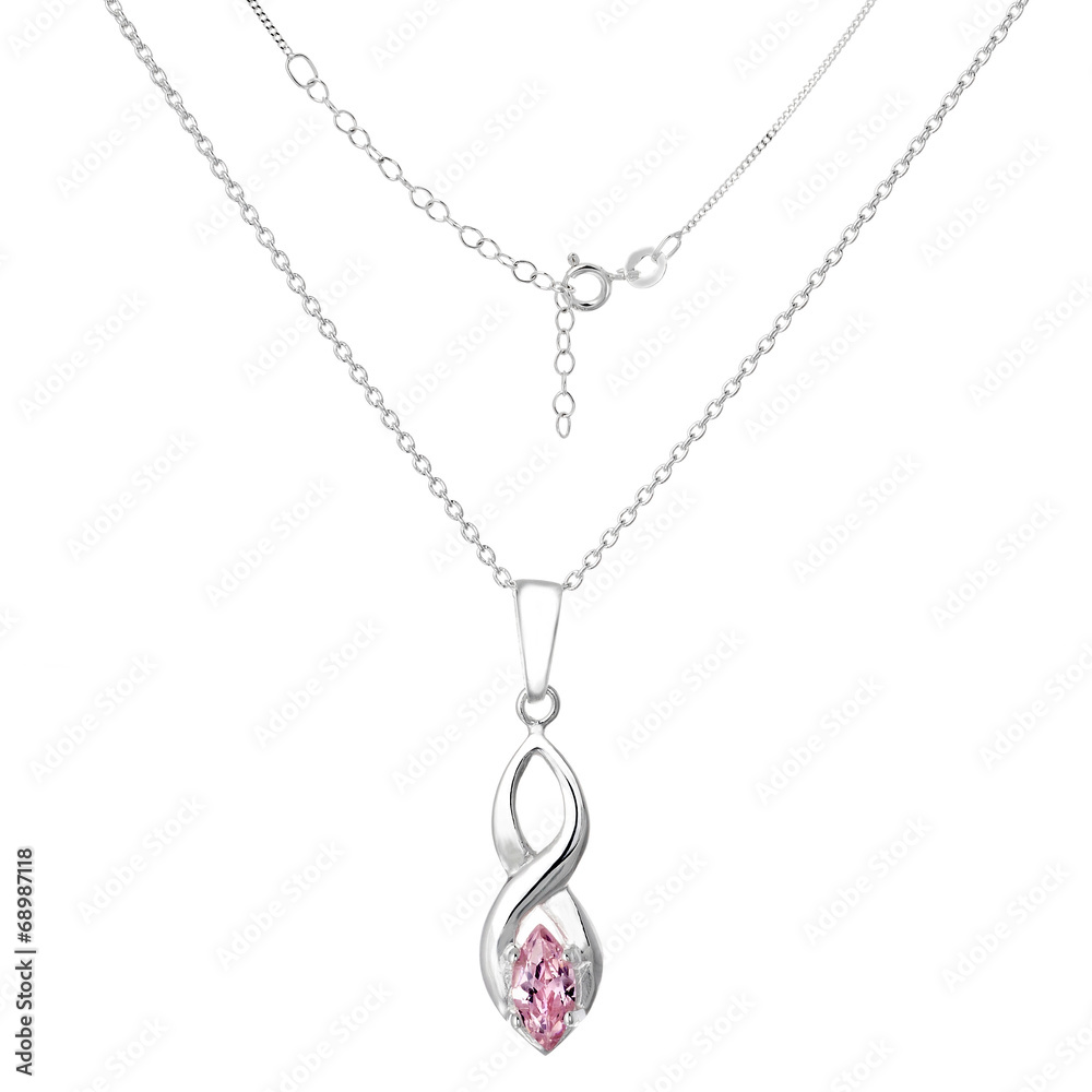 Silver necklace and pendant on white background Silver necklace and pendant on white background
