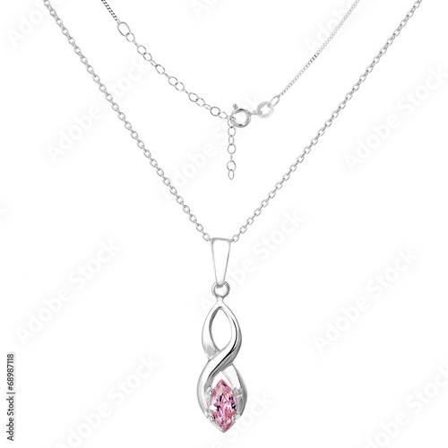Silver necklace and pendant on white background photo