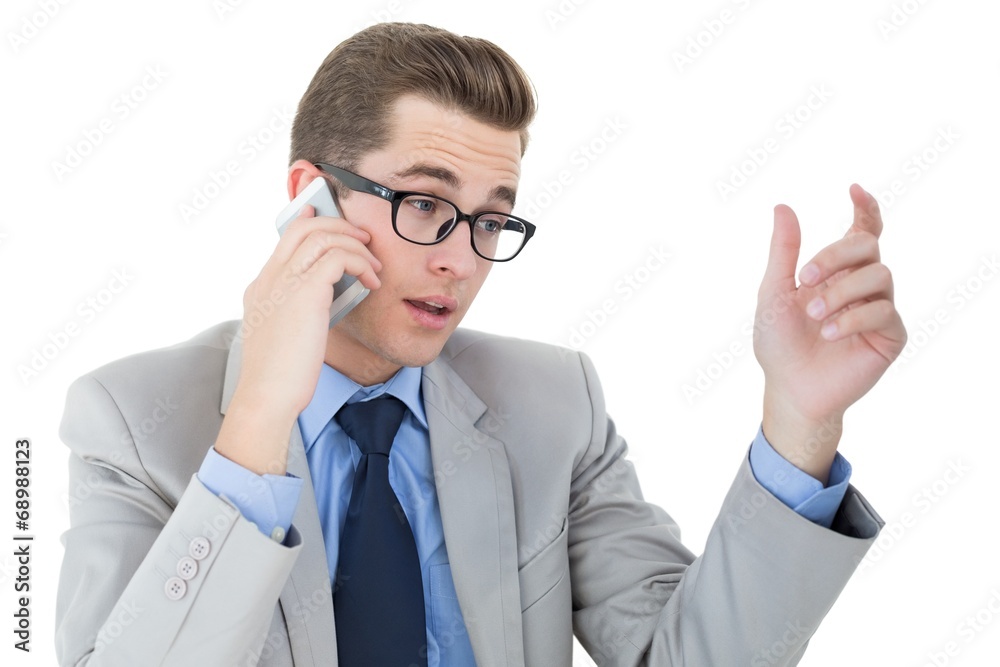 Nerdy businessman on a phone call Nerdy businessman on a phone call