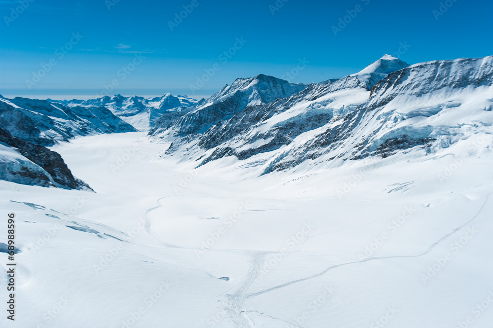 Snow Mountain Landscape with Blue Sky from Jungfrau Region and s