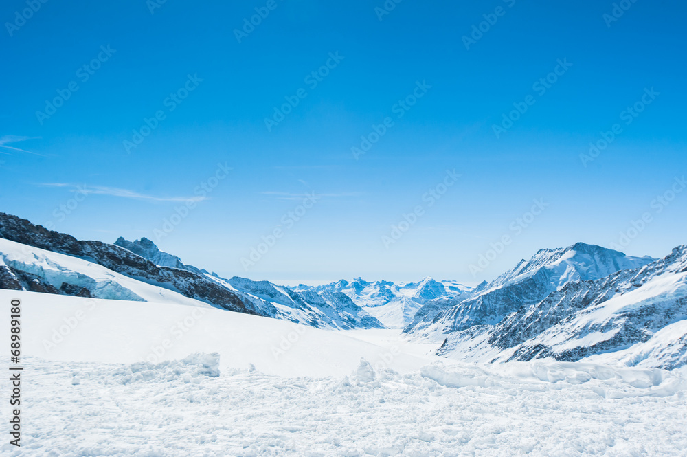 Snow Mountain Landscape with Blue Sky from Jungfrau Region and s