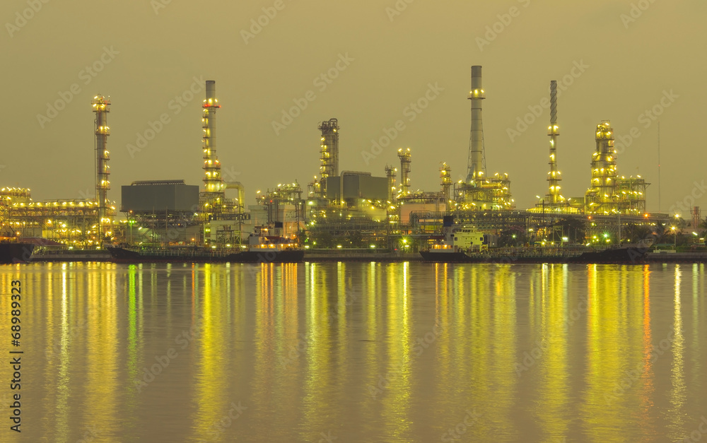 Oil refinery factory at twilight Bangkok Thailand.
